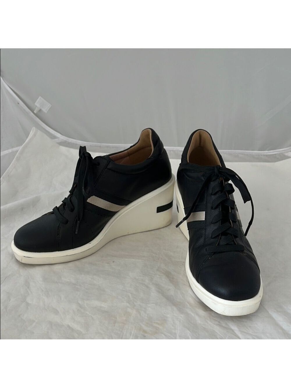 Paolo Black and White Wedge Sneakers